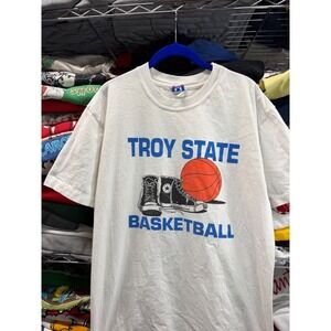 Vintage Converse Troy State Basketball T Shirt Mens L White CONS Single Stitch